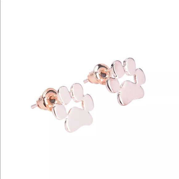 Rose Gold Puppy dog paw print stud earrings - Picture 3 of 8